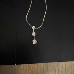 Avon Elegant Silver Necklace with Triple Stone Pendant